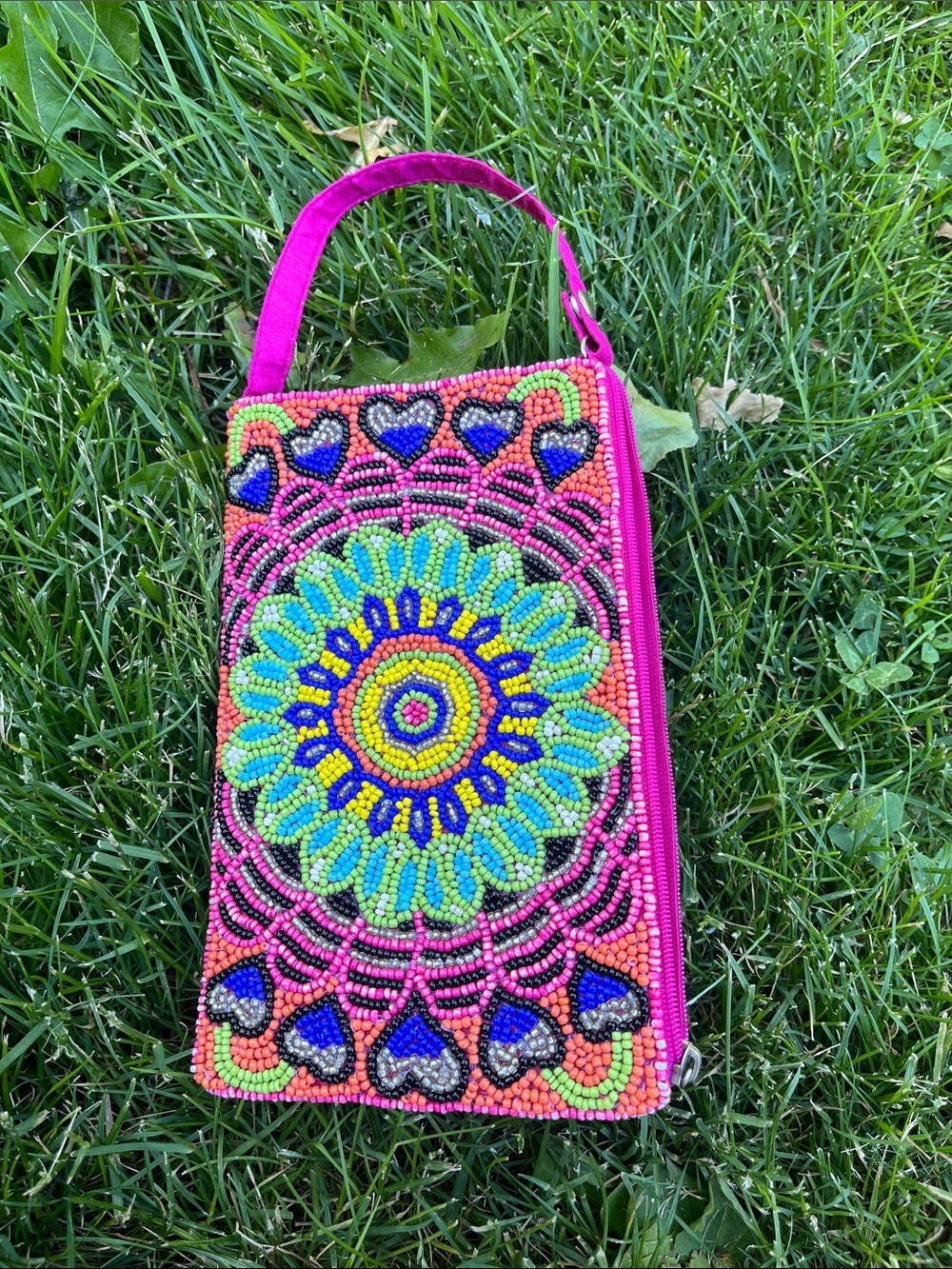 Wristlet Vibrant Beaded Wristlet Bag in Hot Pink
